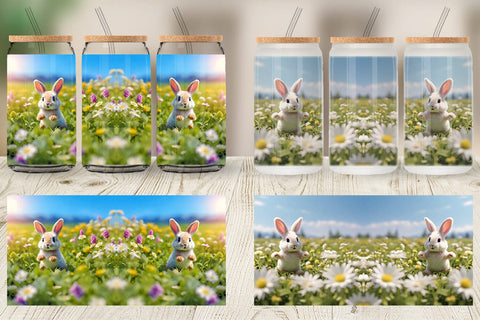 Glass Can Wrap Bunny and Daisies Sublimation artnoy 