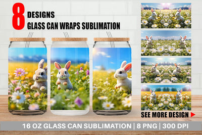 Glass Can Wrap Bunny and Daisies Sublimation artnoy 