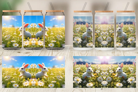Glass Can Wrap Bunny and Daisies Sublimation artnoy 