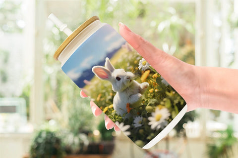 Glass Can Wrap Bunny and Daisies Sublimation artnoy 