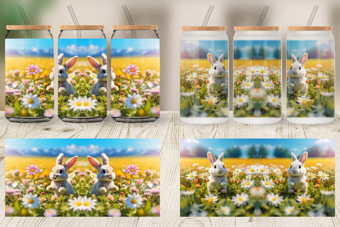 Glass Can Wrap Bunny and Daisies Sublimation artnoy 