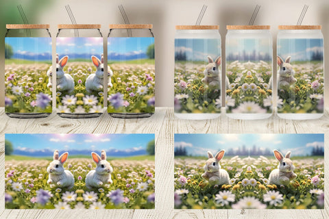 Glass Can Wrap Bunny and Daisies Sublimation artnoy 