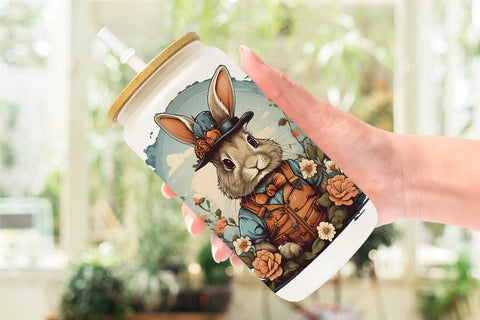 Glass Can Wrap Bunny and Flower Sublimation artnoy 