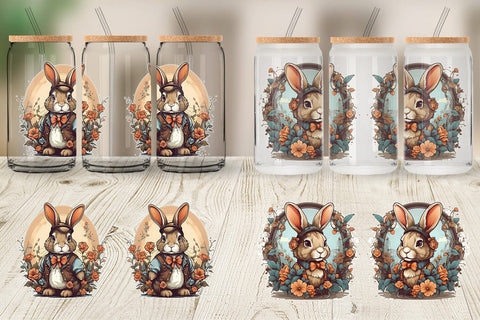 Glass Can Wrap Bunny and Flower Sublimation artnoy 