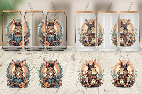 Glass Can Wrap Bunny and Flower Sublimation artnoy 