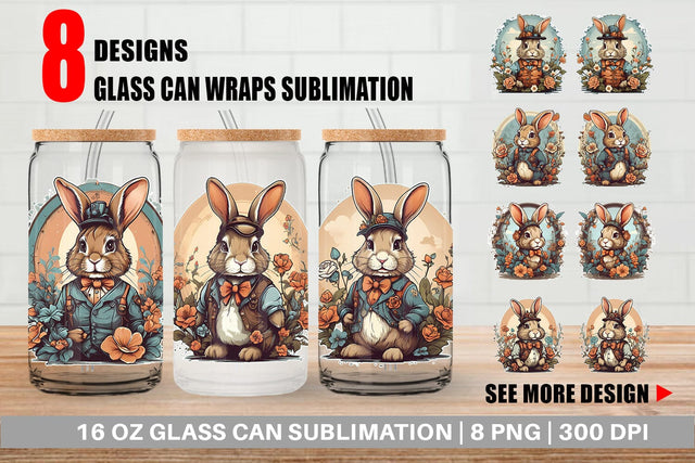Glass Can Wrap Bunny and Flower Sublimation artnoy 
