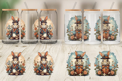 Glass Can Wrap Bunny and Flower Sublimation artnoy 