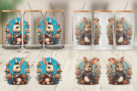 Glass Can Wrap Bunny and Flower Sublimation artnoy 