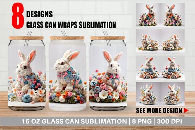 Glass Can Wrap Bunny Easter Embroidery Sublimation artnoy 