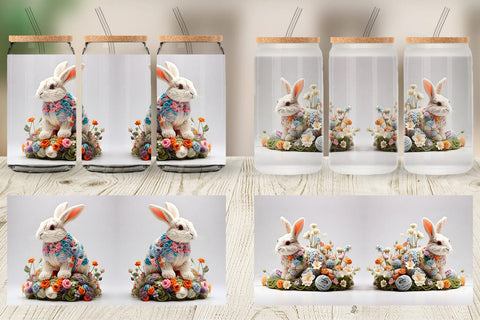 Glass Can Wrap Bunny Easter Embroidery Sublimation artnoy 