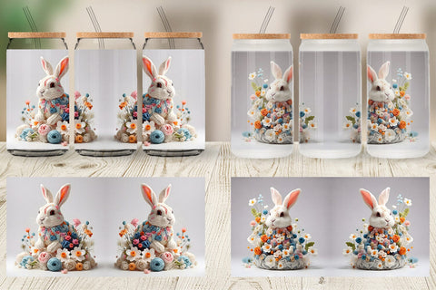 Glass Can Wrap Bunny Easter Embroidery Sublimation artnoy 