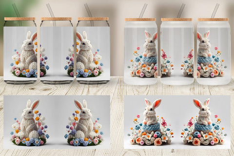 Glass Can Wrap Bunny Easter Embroidery Sublimation artnoy 