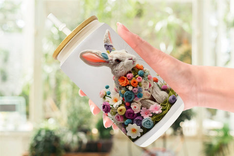 Glass Can Wrap Bunny Easter Embroidery Sublimation artnoy 
