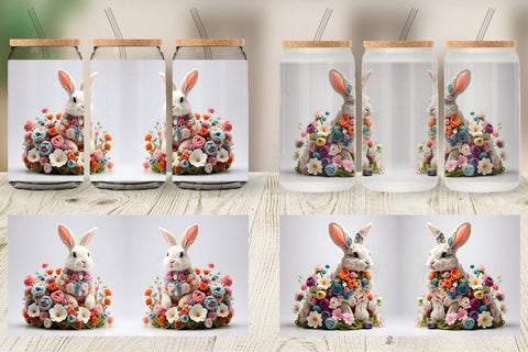 Glass Can Wrap Bunny Easter Embroidery Sublimation artnoy 