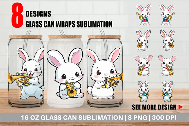 Glass Can Wrap Bunny New Year Sublimation artnoy 