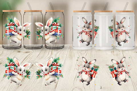Glass Can Wrap Bunny with Gifts Sublimation artnoy 