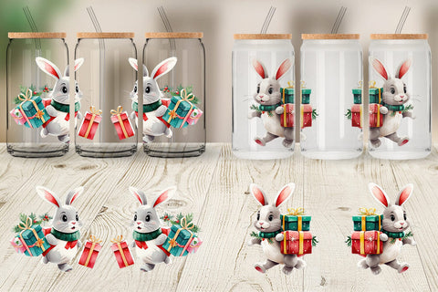 Glass Can Wrap Bunny with Gifts Sublimation artnoy 