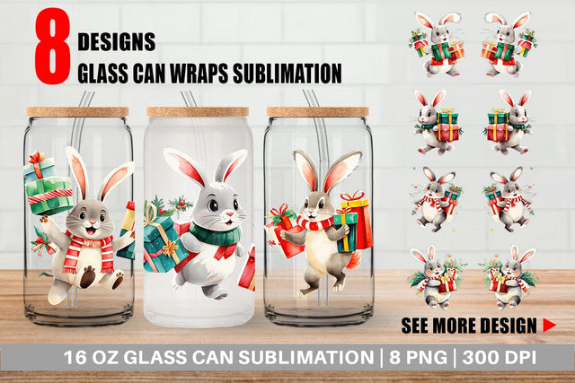 Glass Can Wrap Bunny with Gifts Sublimation artnoy 