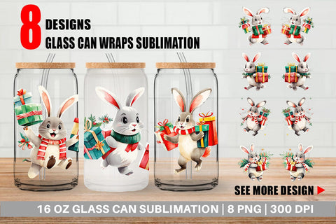 Glass Can Wrap Bunny with Gifts Sublimation artnoy 