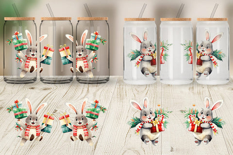 Glass Can Wrap Bunny with Gifts Sublimation artnoy 