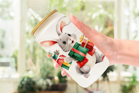 Glass Can Wrap Bunny with Gifts Sublimation artnoy 