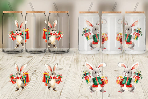 Glass Can Wrap Bunny with Gifts Sublimation artnoy 