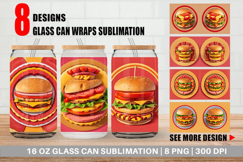 Glass Can Wrap Burger Sandwiches Sublimation artnoy 