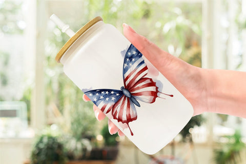 Glass Can Wrap Butterfly 4th of July Sublimation artnoy 