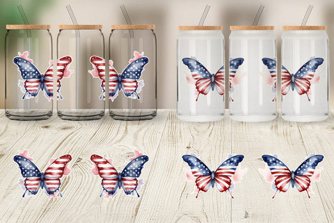 Glass Can Wrap Butterfly 4th of July Sublimation artnoy 
