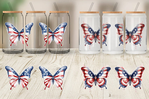 Glass Can Wrap Butterfly 4th of July Sublimation artnoy 