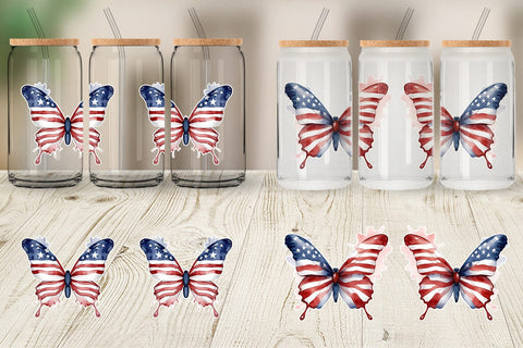Glass Can Wrap Butterfly 4th of July Sublimation artnoy 