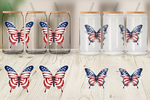 Glass Can Wrap Butterfly 4th of July Sublimation artnoy 