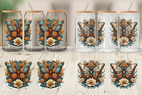Glass Can Wrap Butterfly and Flower Sublimation artnoy 