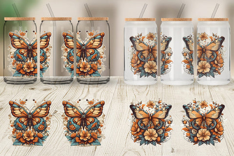 Glass Can Wrap Butterfly and Flower Sublimation artnoy 