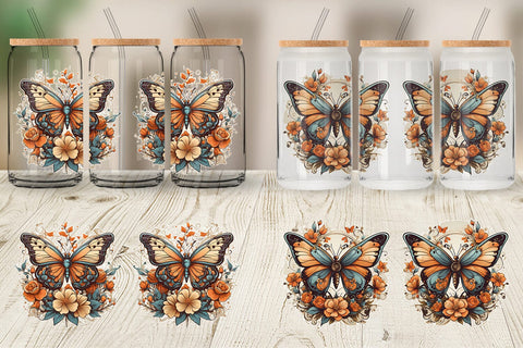 Glass Can Wrap Butterfly and Flower Sublimation artnoy 
