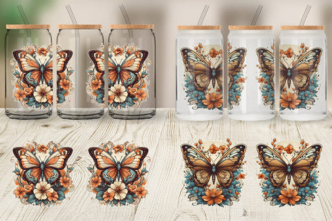 Glass Can Wrap Butterfly and Flower Sublimation artnoy 