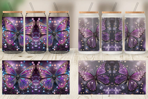 Glass Can Wrap Butterfly Glitter Sublimation artnoy 