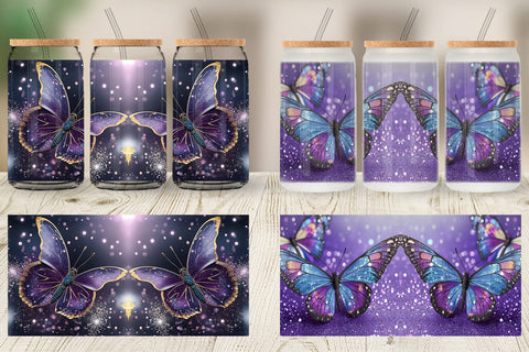 Glass Can Wrap Butterfly Glitter Sublimation artnoy 