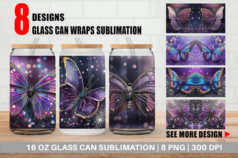 Glass Can Wrap Butterfly Glitter Sublimation artnoy 