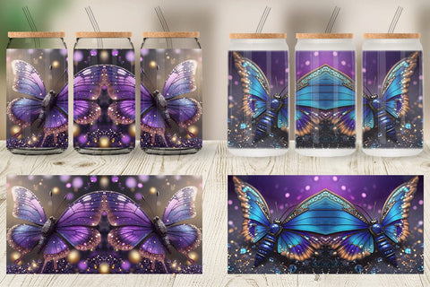 Glass Can Wrap Butterfly Glitter Sublimation artnoy 