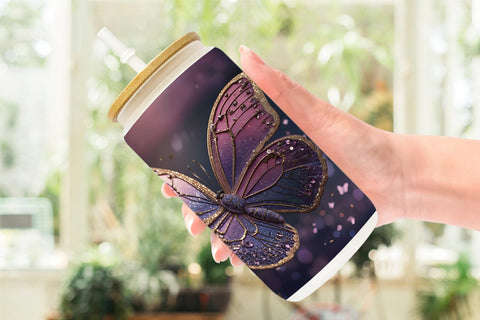 Glass Can Wrap Butterfly Glitter Sublimation artnoy 