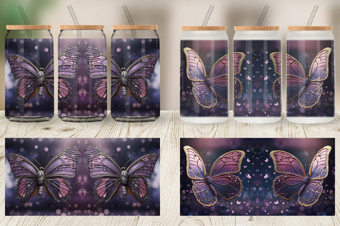 Glass Can Wrap Butterfly Glitter Sublimation artnoy 