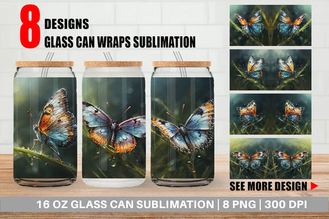 Glass Can Wrap Butterfly Illustration Sublimation artnoy 