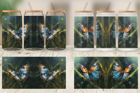 Glass Can Wrap Butterfly Illustration Sublimation artnoy 