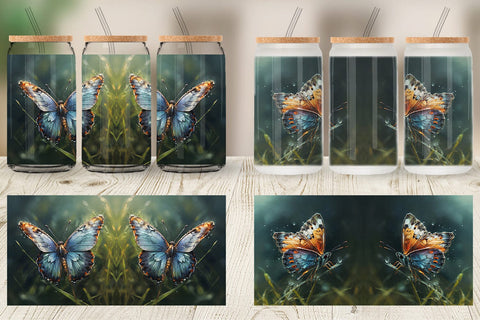 Glass Can Wrap Butterfly Illustration Sublimation artnoy 