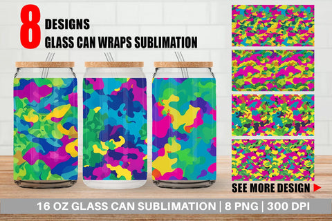 Glass Can Wrap Camouflage Colorful Sublimation artnoy 