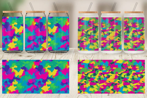 Glass Can Wrap Camouflage Colorful Sublimation artnoy 