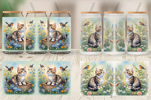 Glass Can Wrap Cat and Flowers Sublimation artnoy 