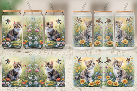 Glass Can Wrap Cat and Flowers Sublimation artnoy 