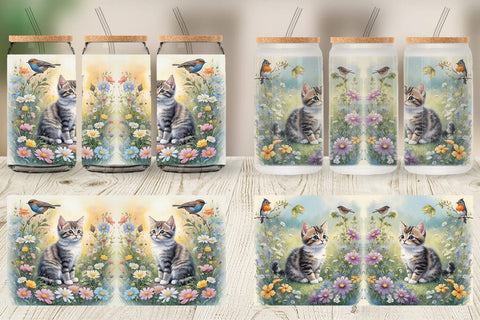 Glass Can Wrap Cat and Flowers Sublimation artnoy 